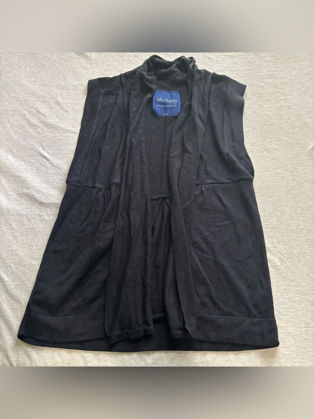 Absolutely Black Draped Open Front Sleeveless Cardigan Vest Size L